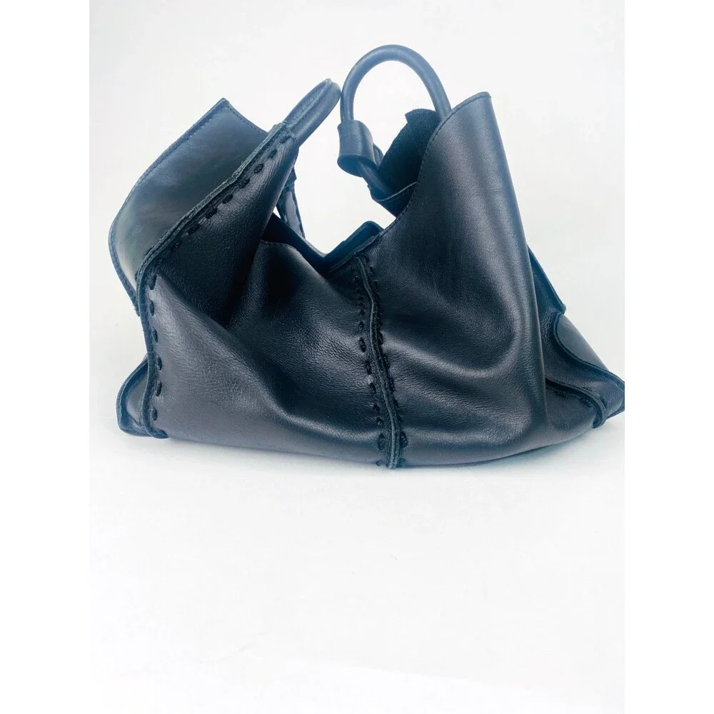 The Sak Los Feliz Black Leather Hobo Shoulder Bag Whipstitch Handbag Slouchy